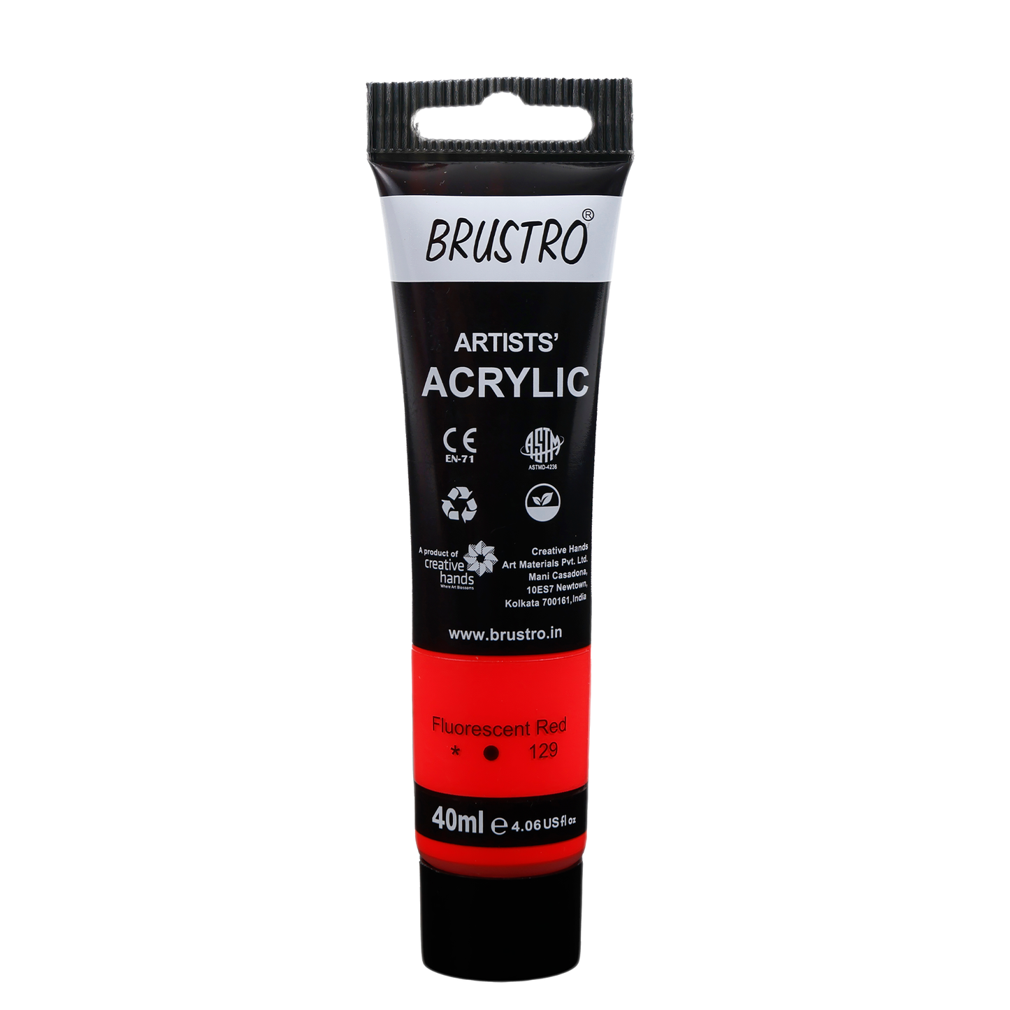 BRUSTRO Artists Acrylic Paint Tube | 40ml, Fluorescent Red |Non-Toxic, Water based, Inter Mixable, Ideal for Painting, Textured Effects on Canvas, Paper, Fine Art Student and Professionals