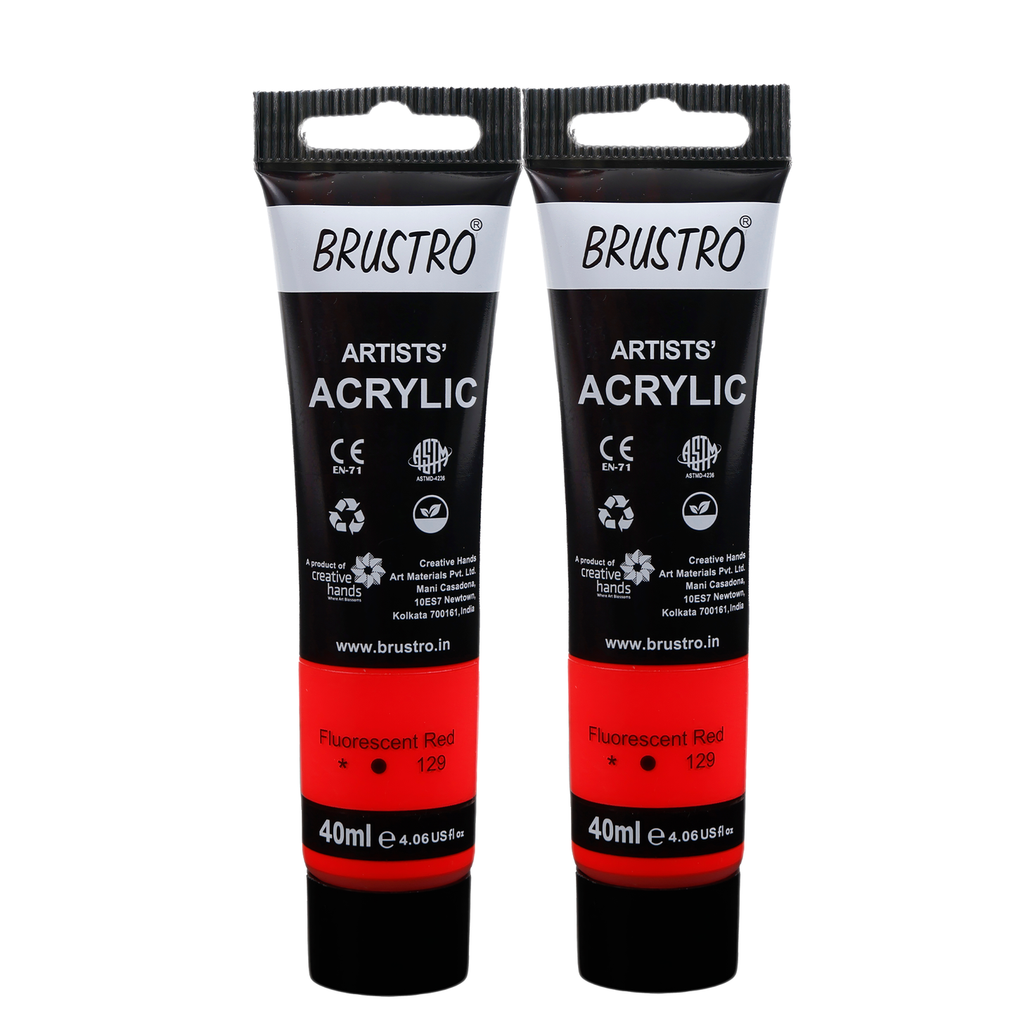 BRUSTRO Artists Acrylic Paint Tube | 40ml, Fluorescent Red (Pack of 2)|Non-Toxic, Water based, Inter Mixable, Ideal for Painting, Textured Effects on Canvas, Paper, Fine Art Student and Professionals