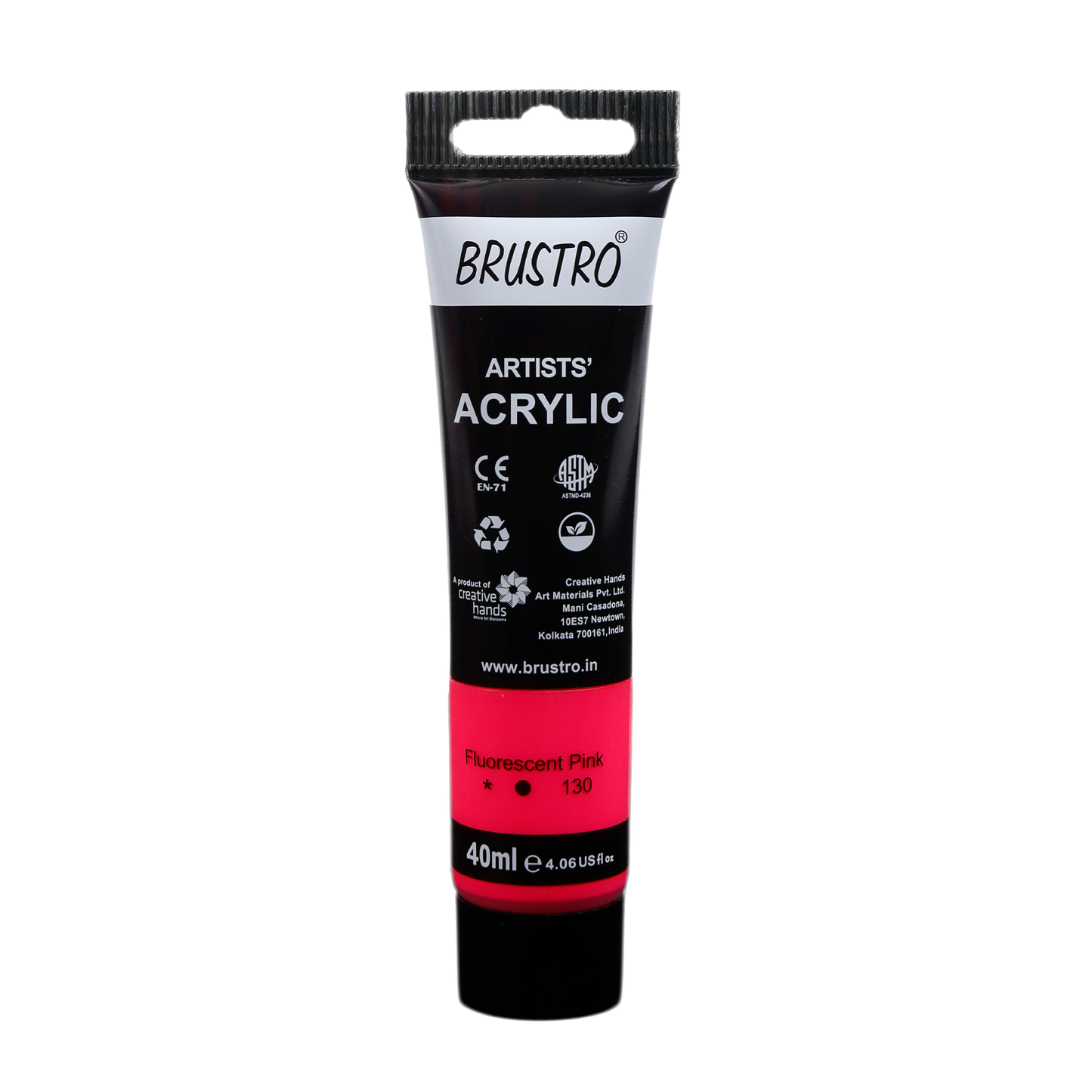 BRUSTRO Artists Acrylic Paint Tube | 40ml, Fluorescent Pink |Non-Toxic, Water based, Inter Mixable, Ideal for Painting, Textured Effects on Canvas, Paper, Fine Art Student and Professionals