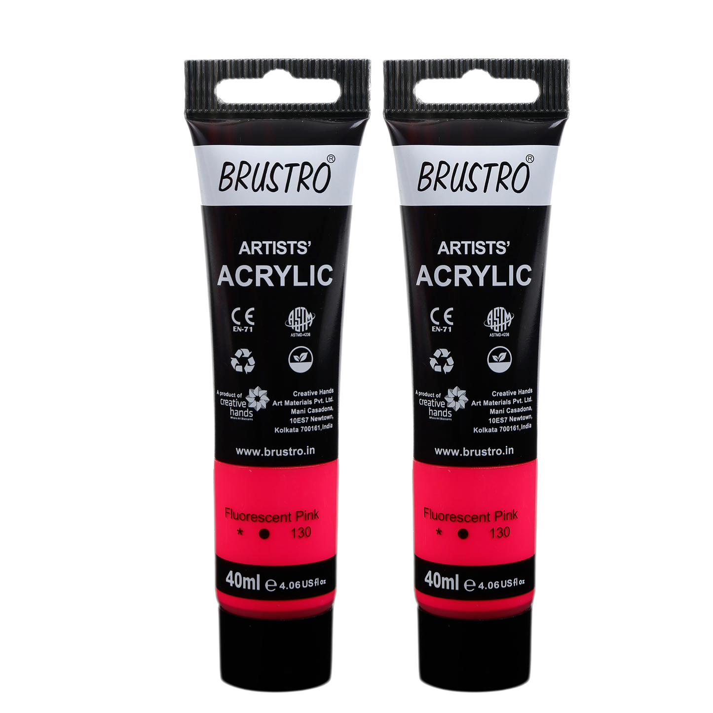BRUSTRO Artists Acrylic Paint Tube | 40ml, Fluorescent Pink (Pack of 2)|Non-Toxic, Water based, Inter Mixable, Ideal for Painting, Textured Effects on Canvas, Paper, Fine Art Student and Professionals