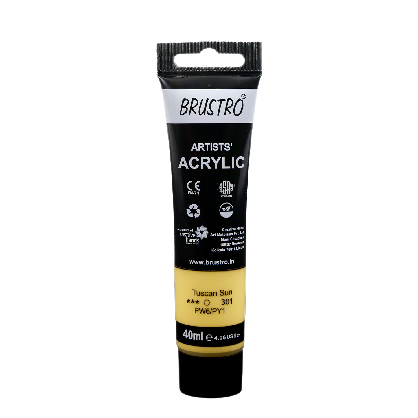 BRUSTRO Artists Acrylic Paint Tube | 40ml, Tuscan Sun | Pastel Tone|Non-Toxic, Water based, Inter Mixable, Ideal for Painting, Textured Effects on Canvas, Paper, Fine Art Student and Professionals