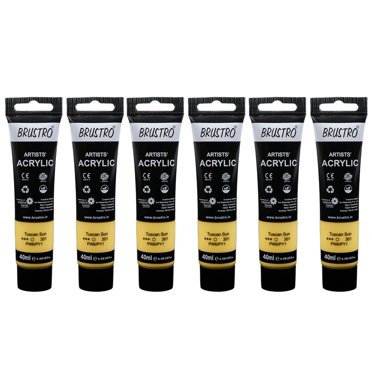 BRUSTRO Artists Acrylic Paint |40ml, Tuscan Sun, Pastel Tone, Pack Of 6 Tubes|Non-Toxic,Water based,Inter Mixable,Ideal for Painting,Textured Effects on Canvas,Paper,Fine Art Student and Professionals