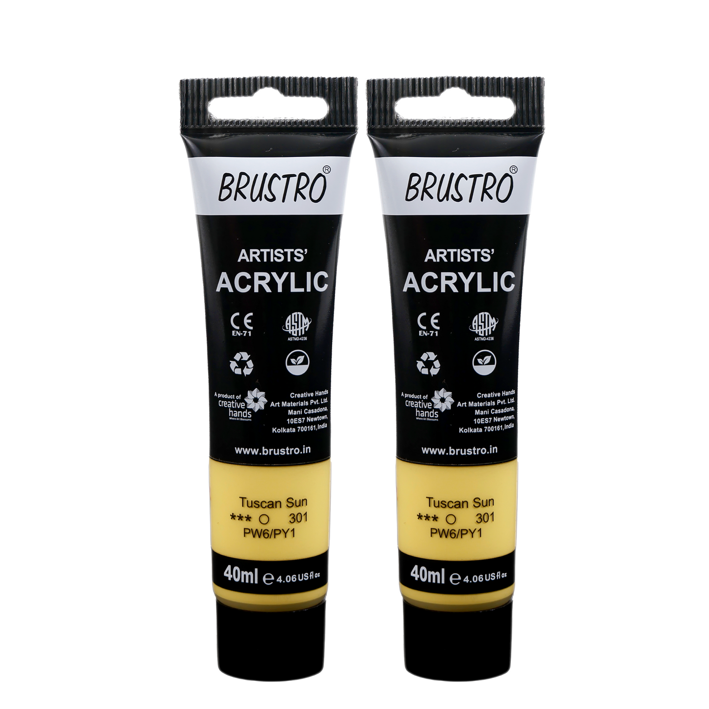BRUSTRO Artists Acrylic Paint Tube | 40ml, Tuscan Sun (Pack of 2)| Pastel Tone|Non-Toxic,Water based,Inter Mixable,Ideal for Painting,Textured Effects on Canvas,Paper,Fine Art Student and Professional
