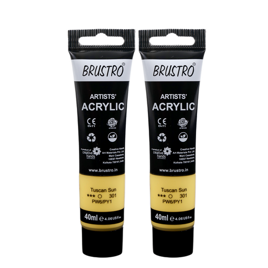 BRUSTRO Artists Acrylic Paint Tube | 40ml, Tuscan Sun (Pack of 2)| Pastel Tone|Non-Toxic,Water based,Inter Mixable,Ideal for Painting,Textured Effects on Canvas,Paper,Fine Art Student and Professional