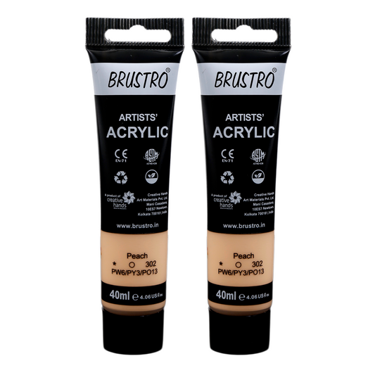 BRUSTRO Artists Acrylic Paint Tube | 40ml, Peach (Pack of 2) | Pastel Tone|Non-Toxic,Water based,Inter Mixable,Ideal for Painting,Textured Effects on Canvas,Paper,Fine Art Student and Professionals