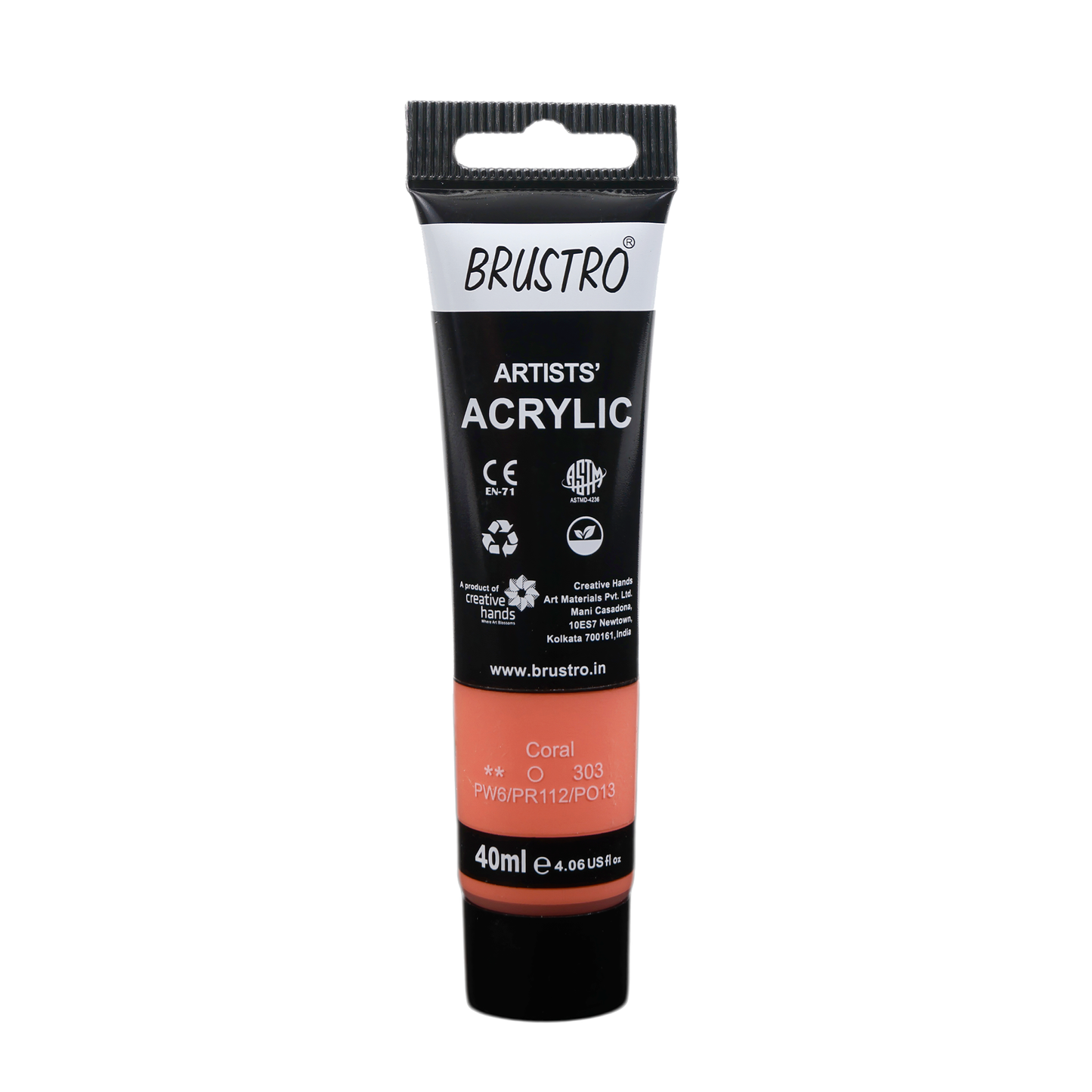 BRUSTRO Artists Acrylic Paint Tube | 40ml, Coral | Pastel Tone|Non-Toxic, Water based, Inter Mixable, Ideal for Painting, Textured Effects on Canvas, Paper, Fine Art Student and Professionals