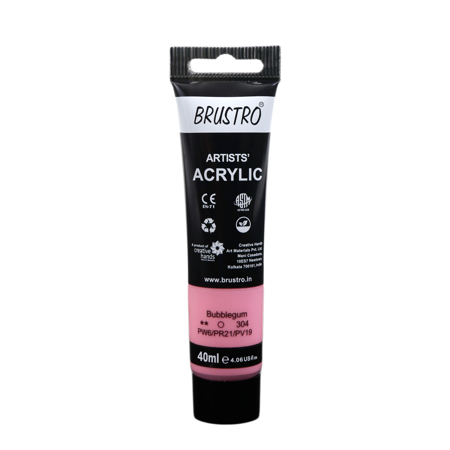 BRUSTRO Artists Acrylic Paint Tube | 40ml, Bubblegum | Pastel Tone|Non-Toxic, Water based, Inter Mixable, Ideal for Painting, Textured Effects on Canvas, Paper, Fine Art Student and Professionals