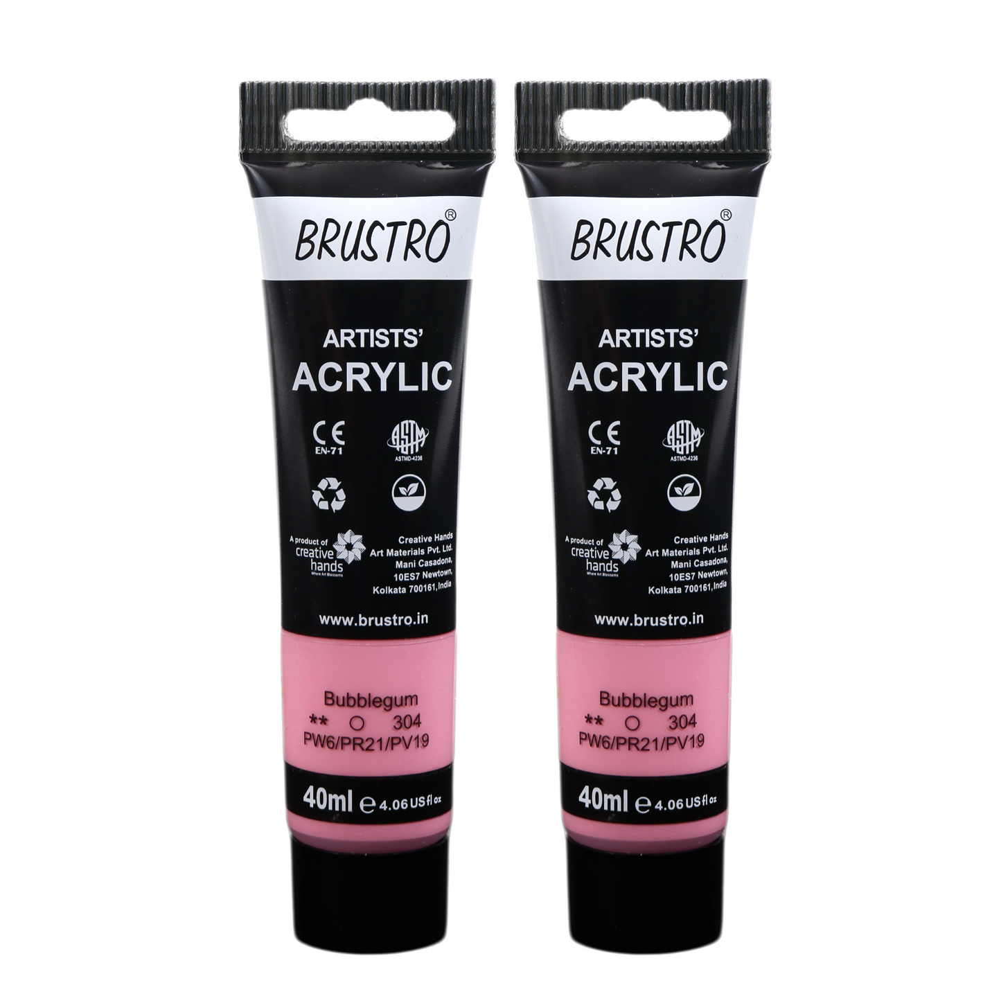 BRUSTRO Artists Acrylic Paint Tube | 40ml, Bubblegum (Pack of 2)| Pastel Tone|Non-Toxic,Water based,Inter Mixable,Ideal for Painting,Textured Effects on Canvas,Paper,Fine Art Student and Professionals