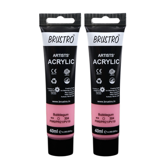 BRUSTRO Artists Acrylic Paint Tube | 40ml, Bubblegum (Pack of 2)| Pastel Tone|Non-Toxic,Water based,Inter Mixable,Ideal for Painting,Textured Effects on Canvas,Paper,Fine Art Student and Professionals