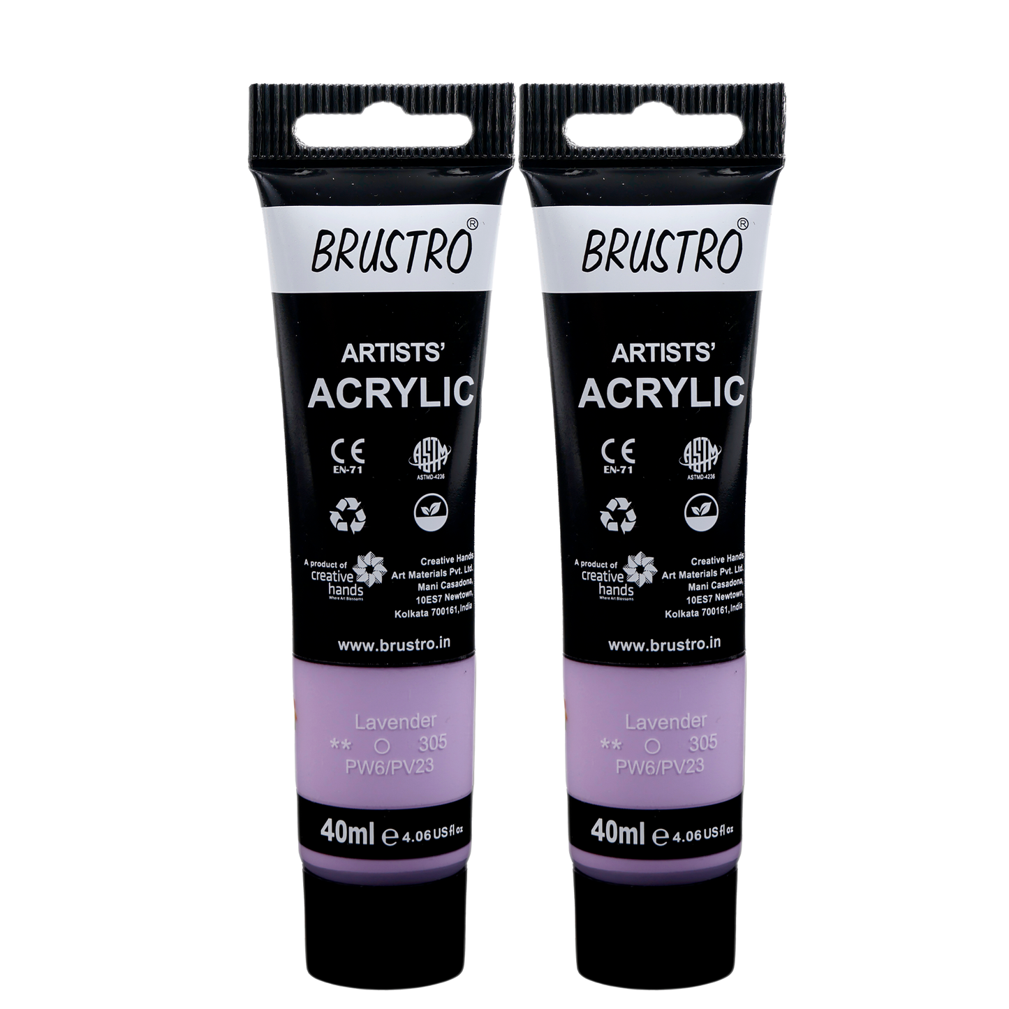 BRUSTRO Artists Acrylic Paint Tube | 40ml, Lavender (Pack of 2) | Pastel Tone|Non-Toxic,Water based,Inter Mixable,Ideal for Painting,Textured Effects on Canvas,Paper,Fine Art Student and Professionals