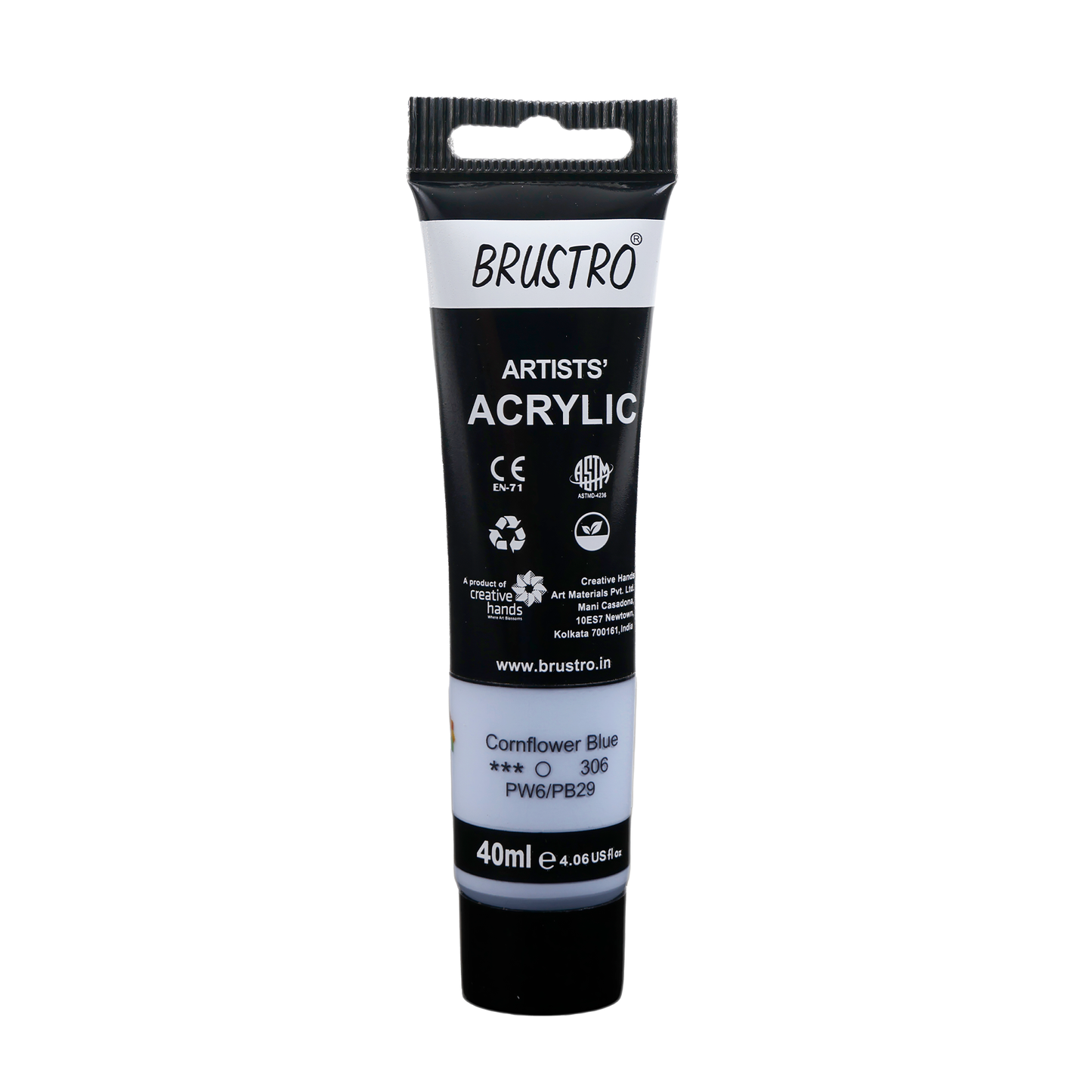 BRUSTRO Artists Acrylic Paint Tube | 40ml, Cornflower Blue | Pastel Tone|Non-Toxic, Water based, Inter Mixable,Ideal for Painting, Textured Effects on Canvas, Paper, Fine Art Student and Professionals