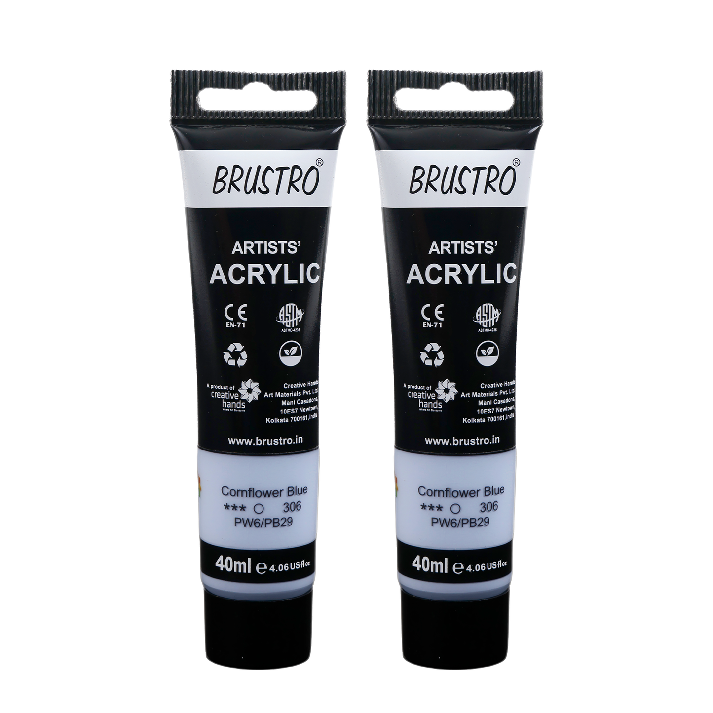 BRUSTRO Artists Acrylic Paint Tube | 40ml, Cornflower Blue (Pack of 2) | Pastel Tone|Non-Toxic,Water based,Inter Mixable,Ideal for Painting,Textured Effects on Canvas,Paper,Fine Art Student