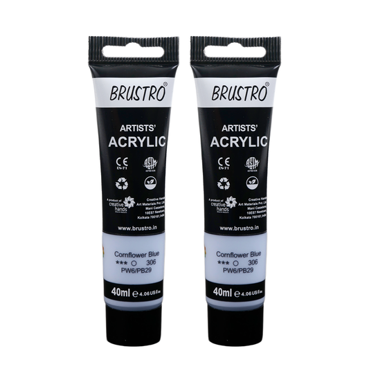 BRUSTRO Artists Acrylic Paint Tube | 40ml, Cornflower Blue (Pack of 2) | Pastel Tone|Non-Toxic,Water based,Inter Mixable,Ideal for Painting,Textured Effects on Canvas,Paper,Fine Art Student