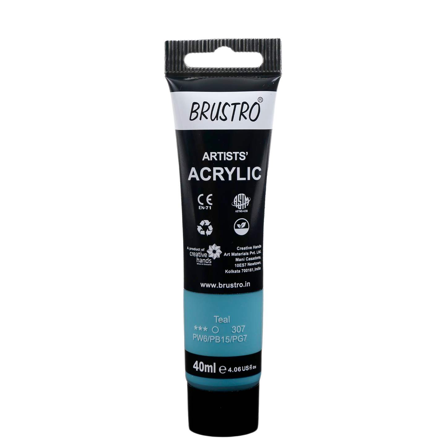 BRUSTRO Artists Acrylic Paint Tube | 40ml, Teal | Pastel Tone|Non-Toxic, Water based, Inter Mixable, Ideal for Painting, Textured Effects on Canvas, Paper, Fine Art Student and Professionals