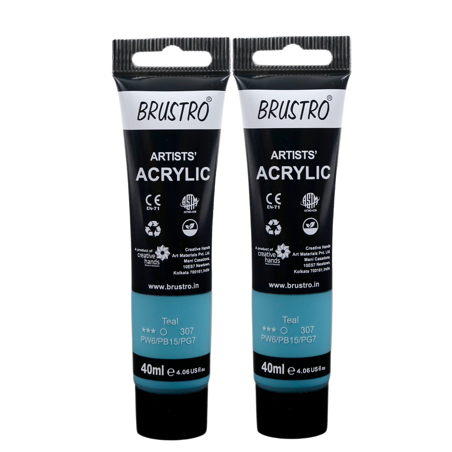 BRUSTRO Artists Acrylic Paint Tube | 40ml, Teal (Pack of 2) | Pastel Tone|Non-Toxic,Water based,Inter Mixable,Ideal for Painting,Textured Effects on Canvas,Paper,Fine Art Student and Professionals