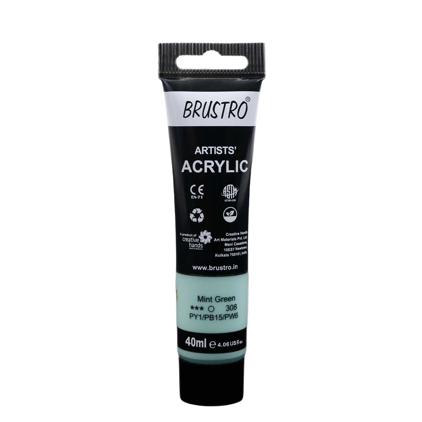 BRUSTRO Artists Acrylic Paint Tube | 40ml, Mint Green | Pastel Tone|Non-Toxic, Water based, Inter Mixable, Ideal for Painting, Textured Effects on Canvas, Paper, Fine Art Student and Professionals