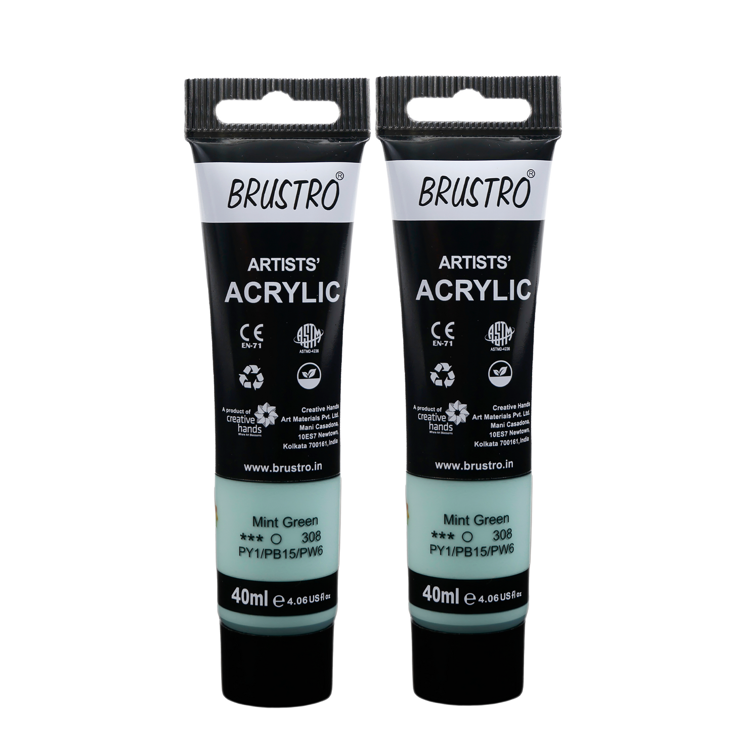 BRUSTRO Artists Acrylic Paint Tube | 40ml, Mint Green (Pack of 2)| Pastel Tone|Non-Toxic,Water based,Inter Mixable,Ideal for Painting,Textured Effects on Canvas,Paper,Fine Art Student