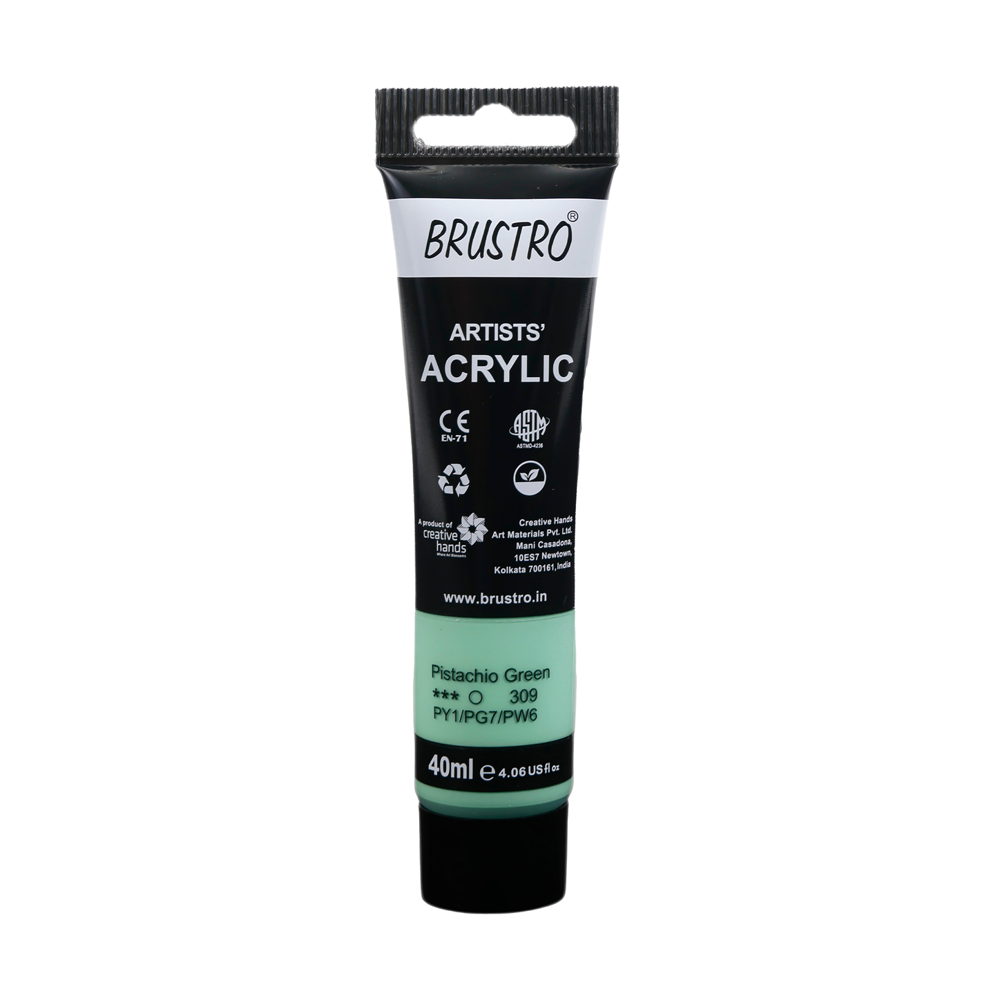 BRUSTRO Artists Acrylic Paint Tube | 40ml, Pistachio Green | Pastel Tone|Non-Toxic, Water based, Inter Mixable,Ideal for Painting, Textured Effects on Canvas, Paper, Fine Art Student and Professionals