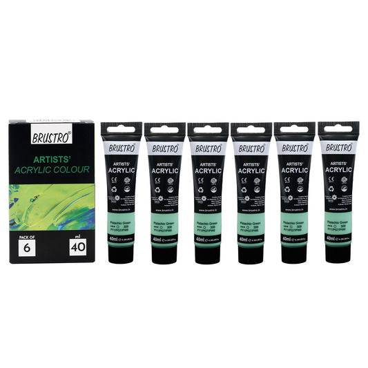 BRUSTRO Artists Acrylic Paint|40ml,Pistachio Green,Pastel Tone,Pack Of 6 Tubes|Non-Toxic,Water based,Inter Mixable,Ideal for Painting,Textured Effects on Canvas,Paper,Fine Art Student and Professional