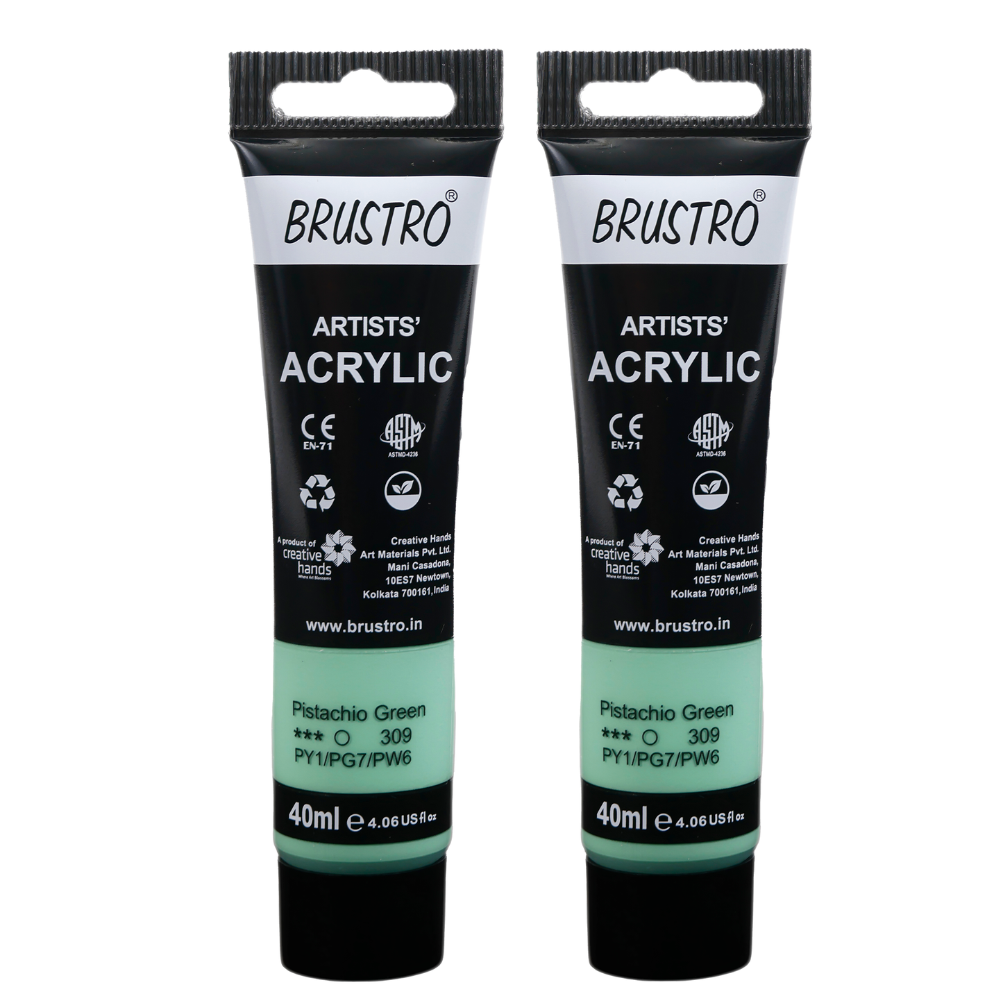 BRUSTRO Artists Acrylic Paint Tube | 40ml, Pistachio Green (Pack of 2) | Pastel Tone|Non-Toxic, Water based, Inter Mixable,Ideal for Painting, Textured Effects on Canvas, Paper, Fine Art Student