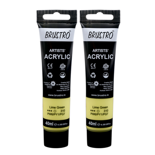 BRUSTRO Artists Acrylic Paint Tube | 40ml, Lime Green (Pack of 2) | Pastel Tone|Non-Toxic,Water based,Inter Mixable,Ideal for Painting,Textured Effects on Canvas,Paper,Fine Art Student
