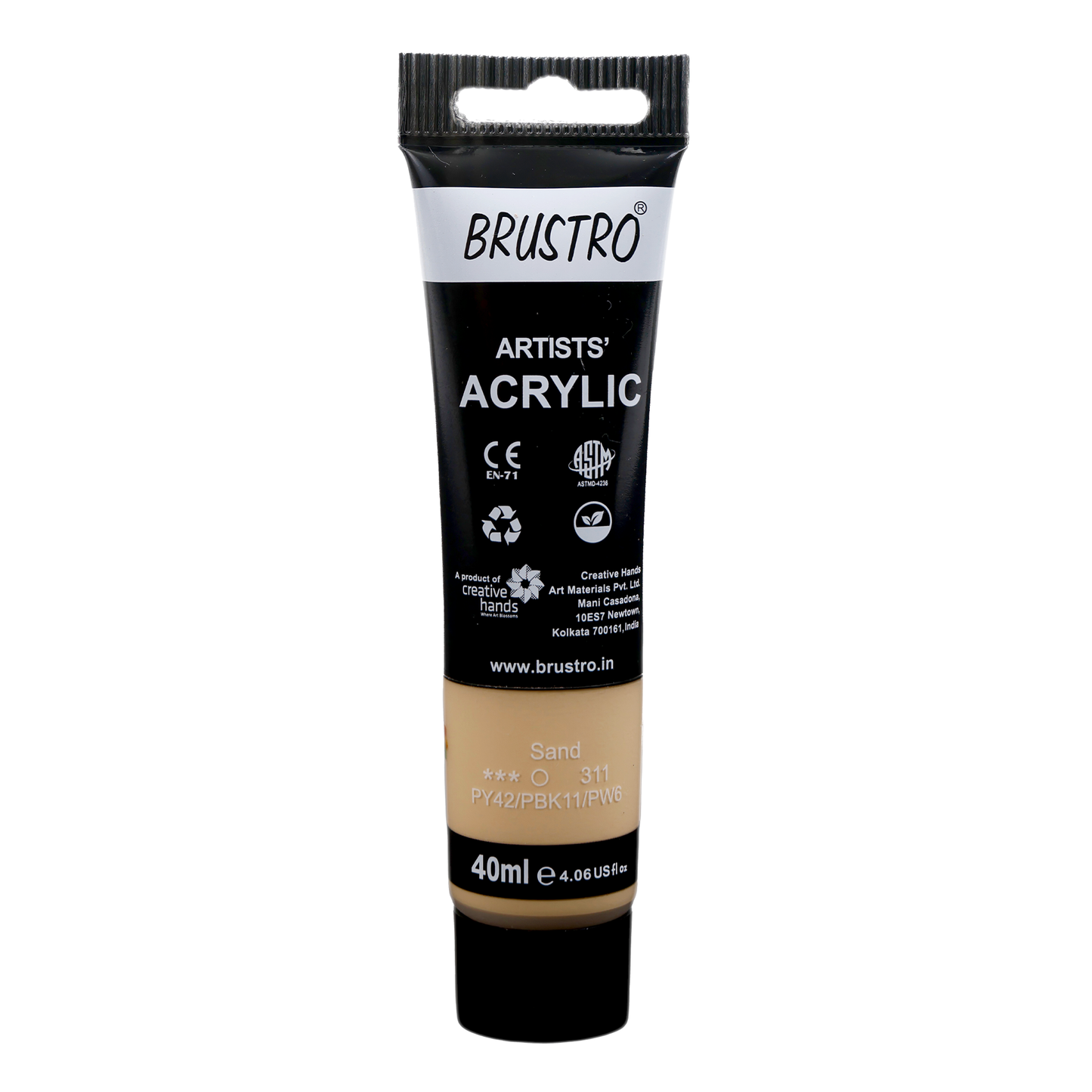 BRUSTRO Artists Acrylic Paint Tube | 40ml, Sand | Pastel Tone|Non-Toxic, Water based, Inter Mixable, Ideal for Painting, Textured Effects on Canvas, Paper, Fine Art Student and Professionals