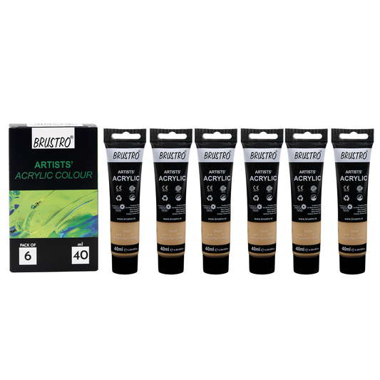 BRUSTRO Artists Acrylic Paint |40ml, Sand, Pastel Tone, Pack Of 6 Tubes|Non-Toxic,Water based,Inter Mixable,Ideal for Painting,Textured Effects on Canvas,Paper,Fine Art Student and Professionals