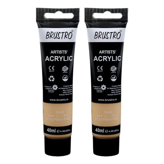 BRUSTRO Artists Acrylic Paint Tube | 40ml, Sand (Pack of 2) | Pastel Tone|Non-Toxic,Water based,Inter Mixable,Ideal for Painting,Textured Effects on Canvas,Paper,Fine Art Student and Professionals