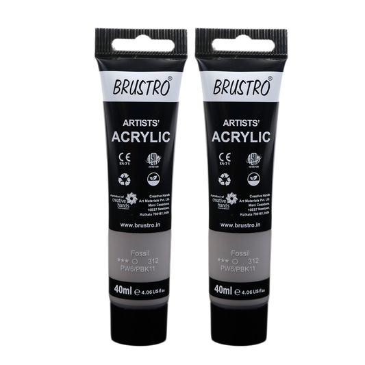BRUSTRO Artists Acrylic Paint Tube | 40ml, Fossil (Pack of 2) | Pastel Tone|Non-Toxic,Water based,Inter Mixable,Ideal for Painting,Textured Effects on Canvas,Paper,Fine Art Student and Professionals