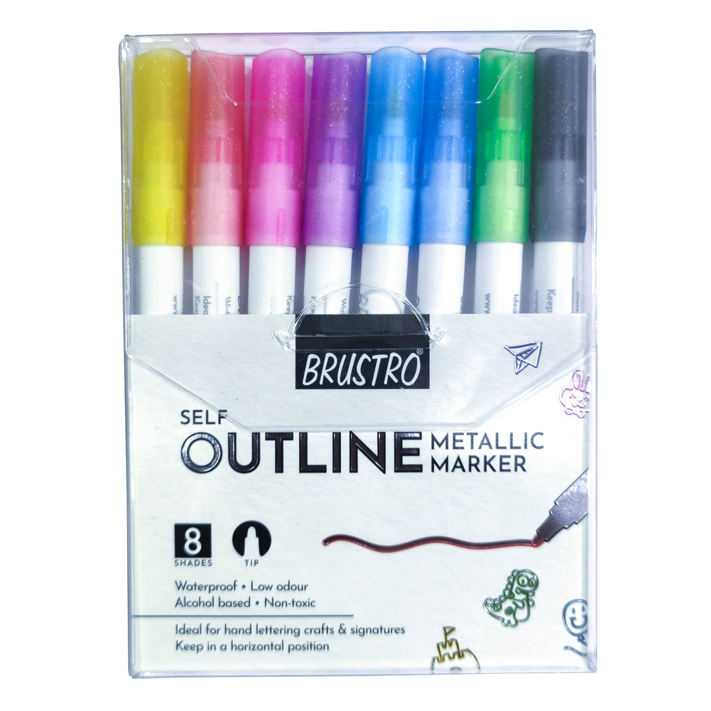BRUSTRO Self Outline Metallic Marker Set Of 8