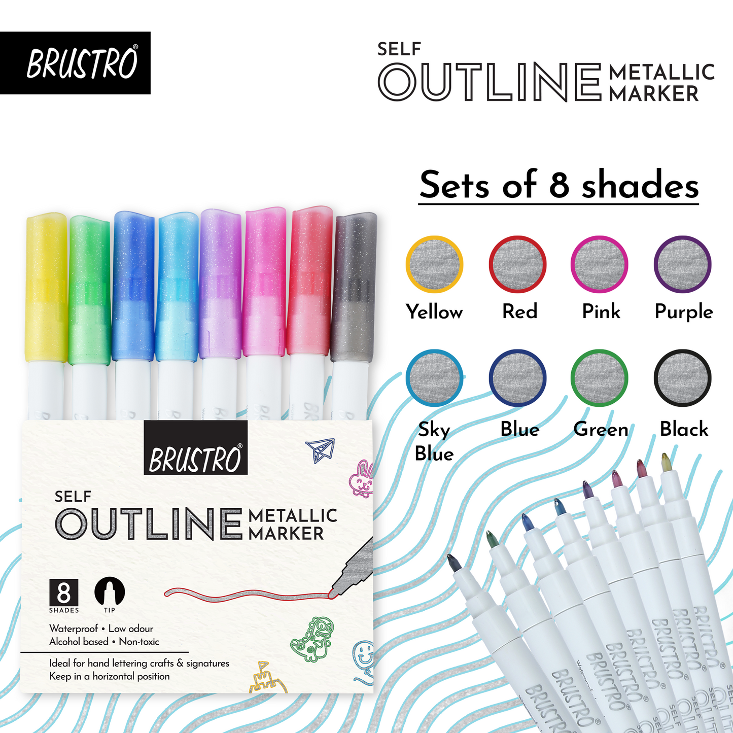 BRUSTRO Self Outline Metallic Marker Set Of 8