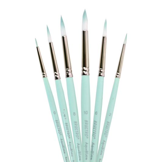 BRUSTRO AquaBloom Artist's Paint Brushes | Round | Set of 6 - Sizes (0, 2, 4, 6, 8, 10) | Wooden Handle, Comfortable Grip, Synthetic Bristles, Ideal for Watercolour, Gouache, Painting.