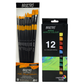 BRUSTRO Artist's Acrylic Colour | Set of 12 Colours X 12ml Tubes with Artists Gold TAKLON Brushes - Set of 10 | Ideal for Non-Craking Paint for Canvas, Wood,Leather,Portrait