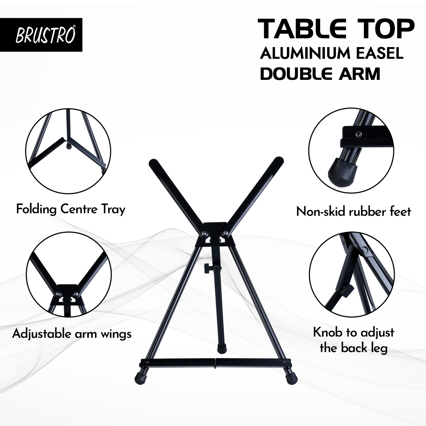 Brustro Aluminum Tabletop Double Arm Easel Tri-Pod Design with Rubber Feet Size - 24" inch