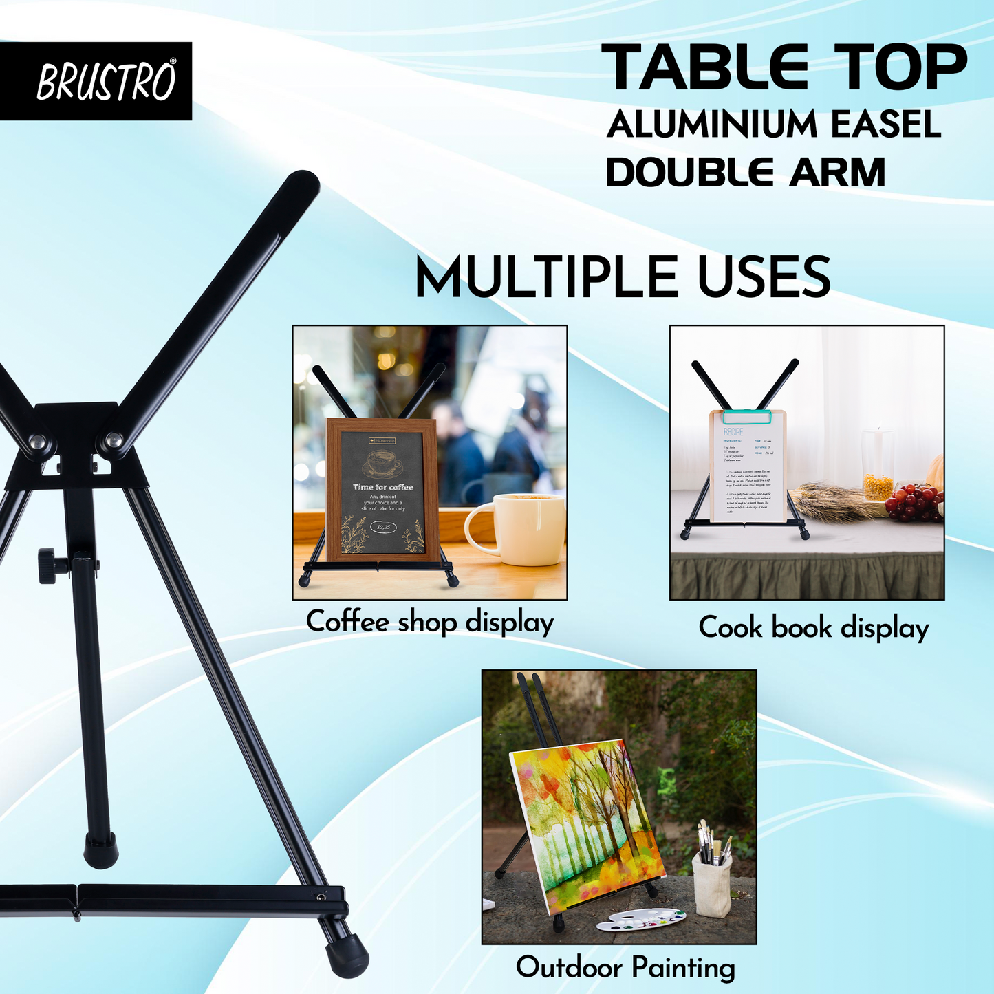 Brustro Aluminum Tabletop Double Arm Easel Tri-Pod Design with Rubber Feet Size - 24" inch