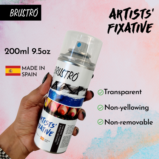 BRUSTRO Artist's Fixative Spray Can | 200ml | Transparent | Perfect use on Pastel Colors,Charcoal, Chalk Drawing,Non-yellowing Pencil & Sketching Artworks, Proffessional Arts, Fast Drying