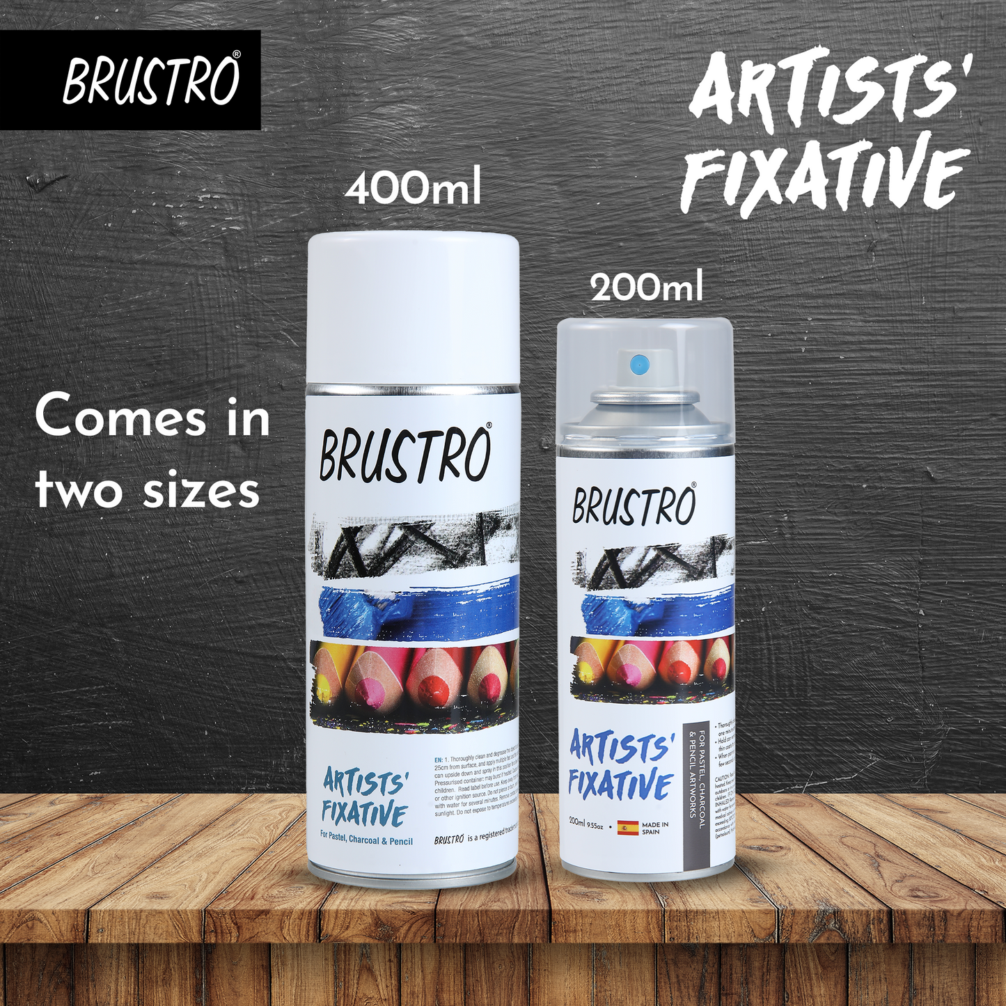 BRUSTRO Artist's Fixative Spray Can | 200ml | Transparent | Perfect use on Pastel Colors,Charcoal, Chalk Drawing,Non-yellowing Pencil & Sketching Artworks, Proffessional Arts, Fast Drying