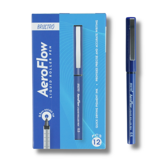 BRUSTRO AeroFlow Liquid Ink Rollerball Pens 0.5 Micro Tip Pack of 12 (Vibrant Blue ink)