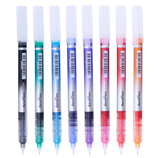 BRUSTRO AeroFlow Coloured Micro-Tip Roller Ball Pen | Tip size - 0.5 mm - Set of 8 |Leakproof, Quick Dry, Acid-Free, Non-Toxic,Fade Resistant,Ideal for Drawing,Doodling, Office, Stationery, School use