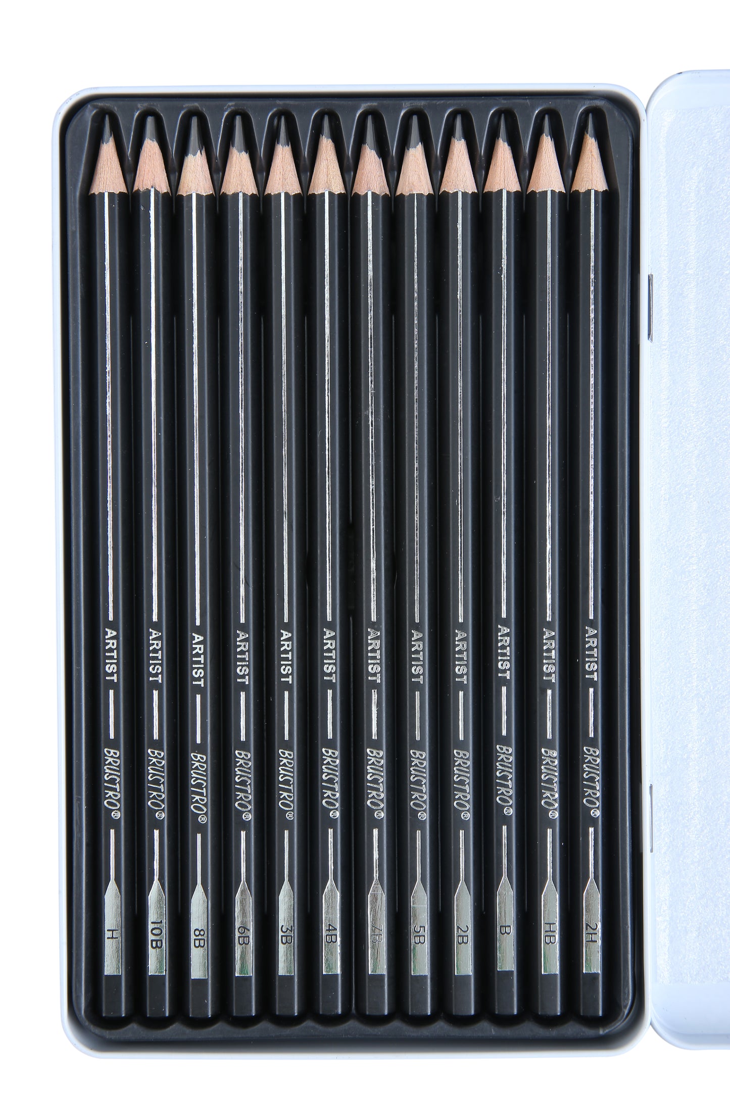 BRUSTRO Fine Art Graphite Pencil - Set of 12 (10B - 2H) with Mechanical Precision Retractable Eraser(2.3mm) | Ideal for Drawing,Sketching,Mandala,Shading,Artwork, Beginners, Artist's and Professionals