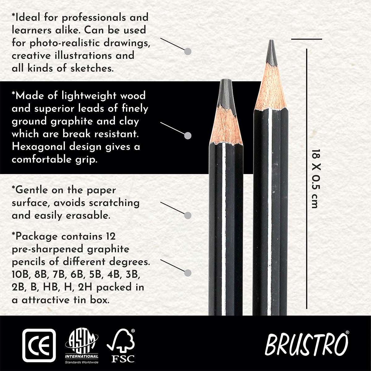 Brustro Sketching Wiro Pad,5x7 inches,160 GSM,30 Sheets with Graphite Pencil set of 12 (10B–2H)Tin Box. Sketch and Drawing Gift