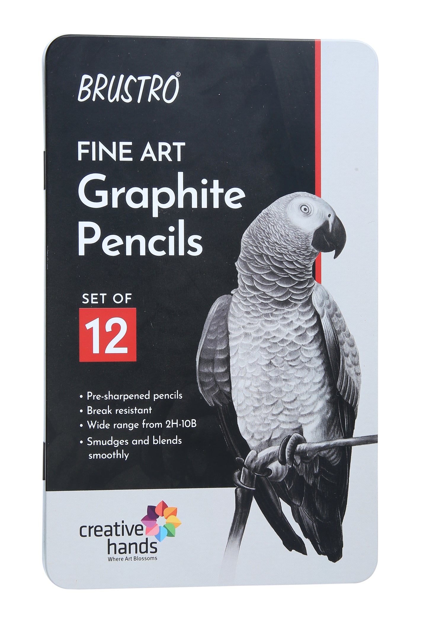 BRUSTRO Fine Art Graphite Pencil - Set of 12 (10B - 2H) with Mechanical Precision Retractable Eraser(2.3mm) | Ideal for Drawing,Sketching,Mandala,Shading,Artwork, Beginners, Artist's and Professionals