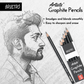 BRUSTRO Artist's Graphite Pencil Set of 5,Pre-Sharpened,Break-resistant With Studio Drawing Book,Blank 80 Pages, Wiro Bound, A5(5.8x8.3 inches), 140 GSM,Perforated Sheets|Ideal for Sketching,Writing