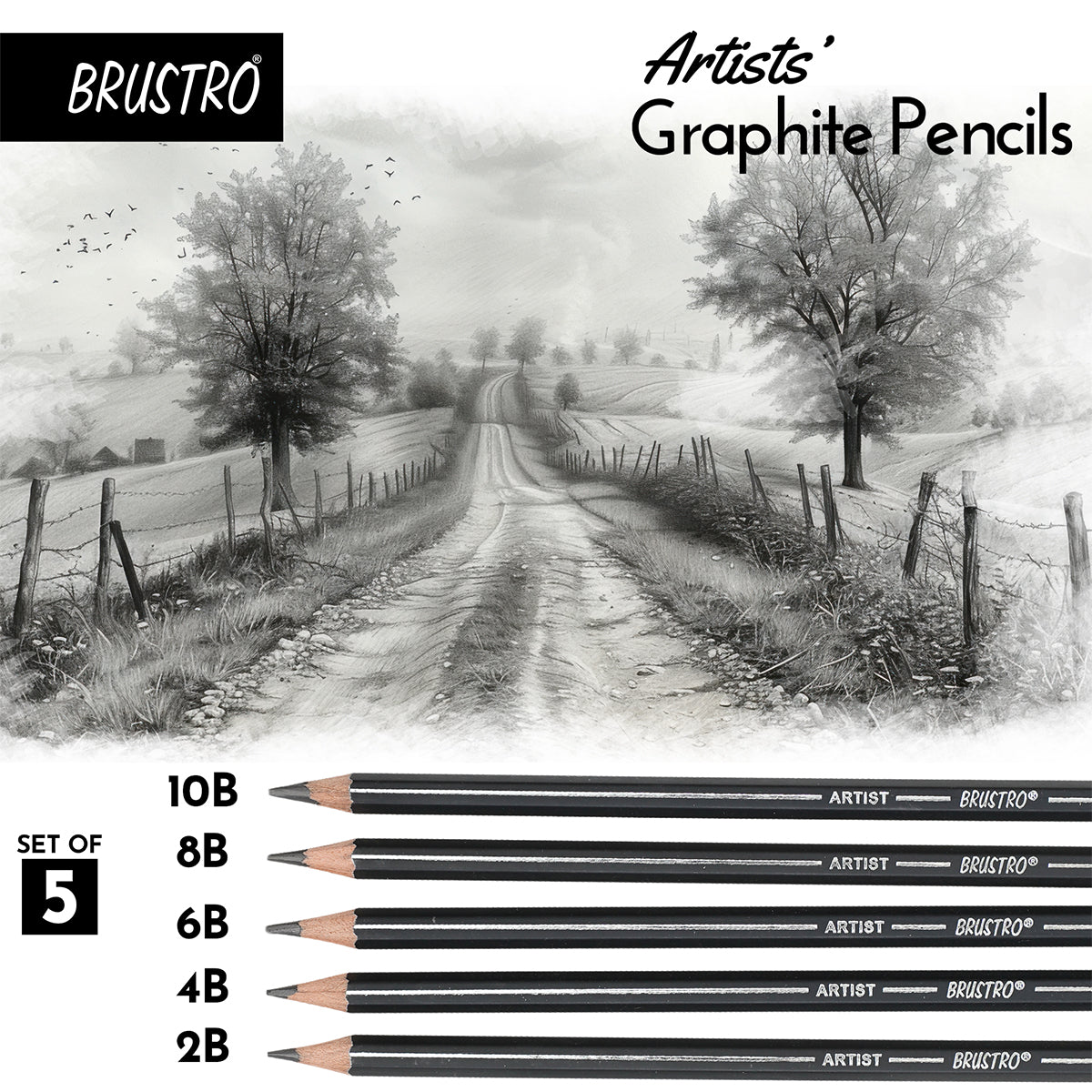 BRUSTRO Artist's Graphite Pencil Set of 5,Pre-Sharpened,Break-resistant With Studio Drawing Book,Blank 80 Pages, Wiro Bound, A5(5.8x8.3 inches), 140 GSM,Perforated Sheets|Ideal for Sketching,Writing