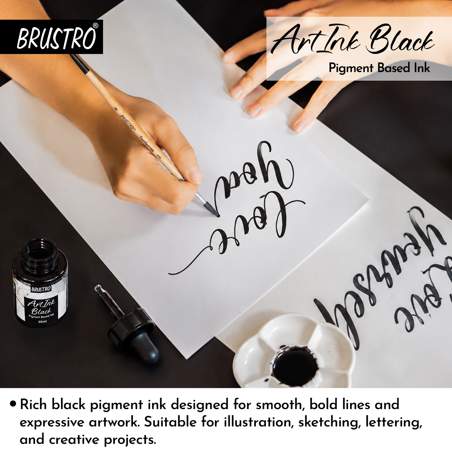 BRUSTRO ArtInk Pigment Based Ink, Black, 30ml | Water-Resistant & Lightfast, Ideal for Drawing, Calligraphy, Brush and Dip Pens, Illustration, Journaling & Detailed Artwork