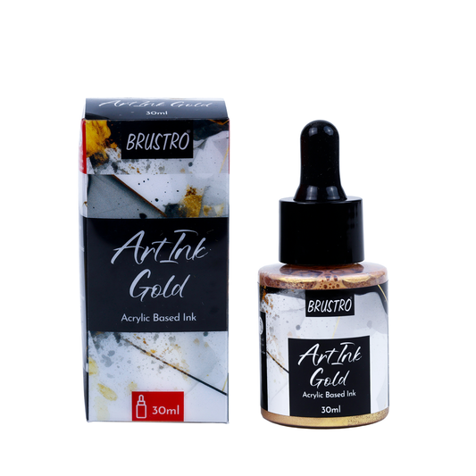 BRUSTRO ArtInk Acrylic Based Ink, Gold, 30ml | Metallic, Water-Resistant & Lightfast, Ideal for Drawing, Calligraphy, Brush Pens, Illustration, Journaling & Creative Artwork