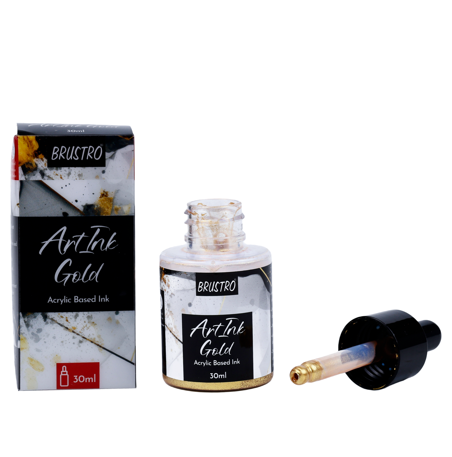 BRUSTRO ArtInk Acrylic Based Ink, Gold, 30ml | Metallic, Water-Resistant & Lightfast, Ideal for Drawing, Calligraphy, Brush Pens, Illustration, Journaling & Creative Artwork