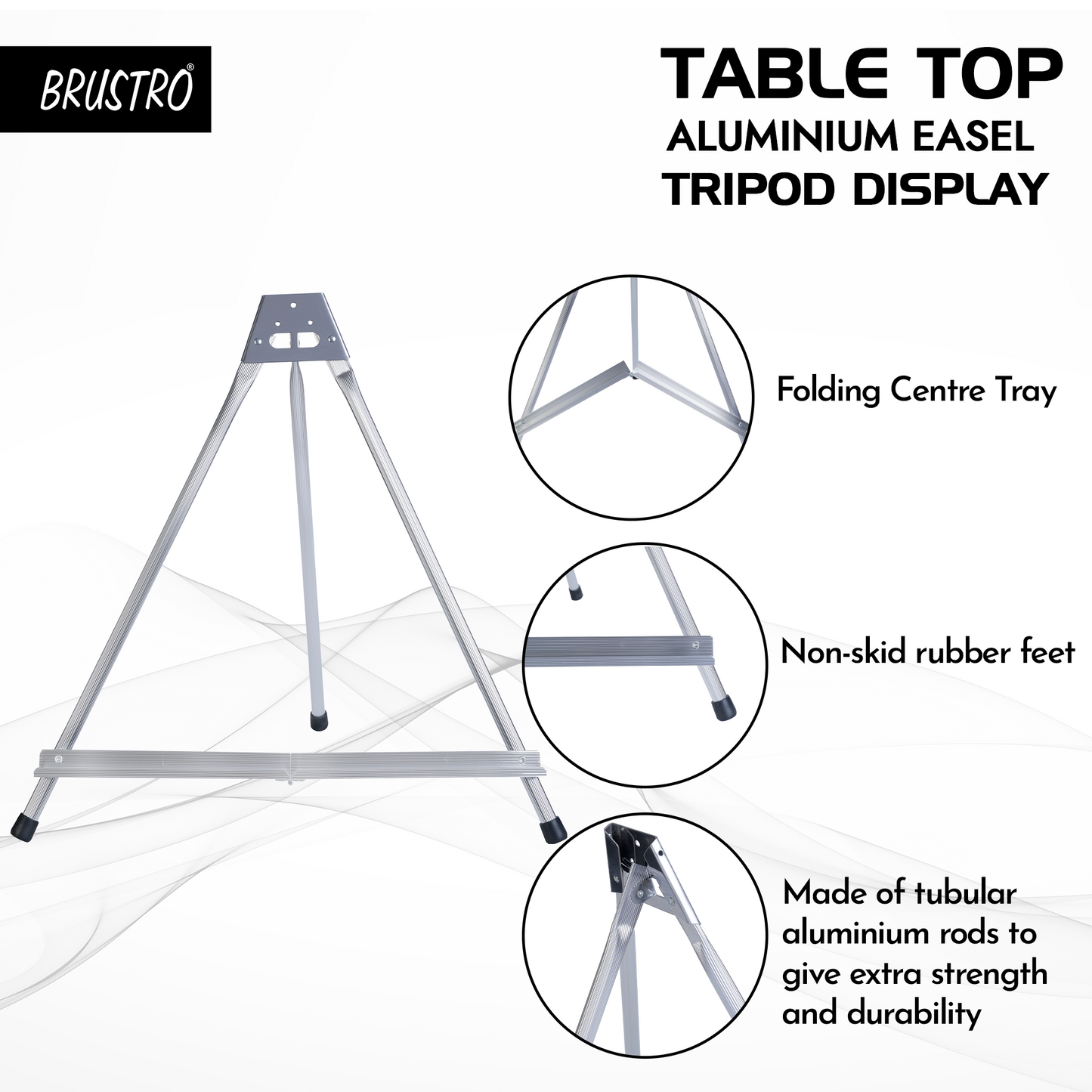 Brustro Aluminum Tabletop Easel Tri-Pod Design with Rubber Feet . Canvas Holds Upto 20”