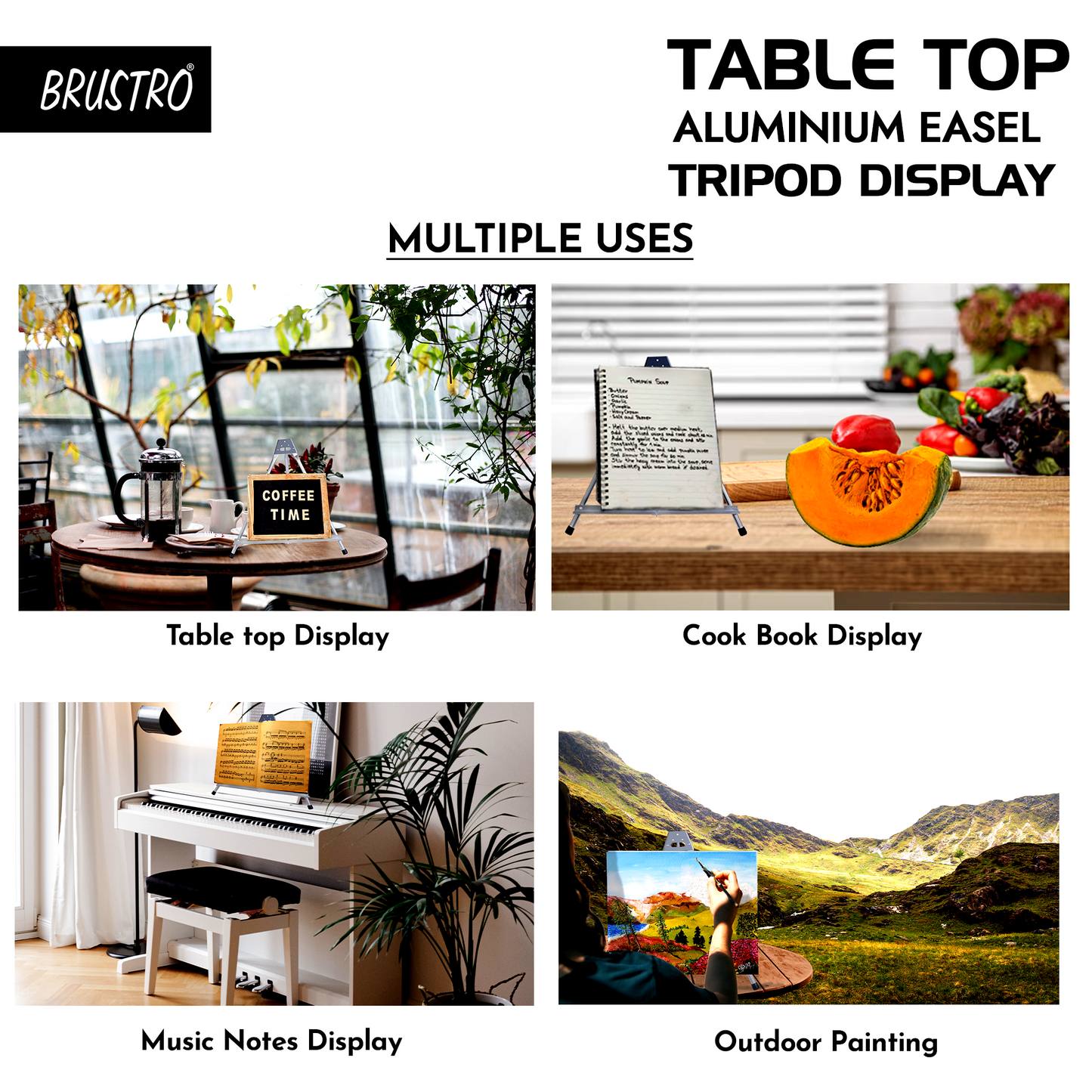 Brustro Aluminum Tabletop Easel Tri-Pod Design with Rubber Feet . Canvas Holds Upto 20”