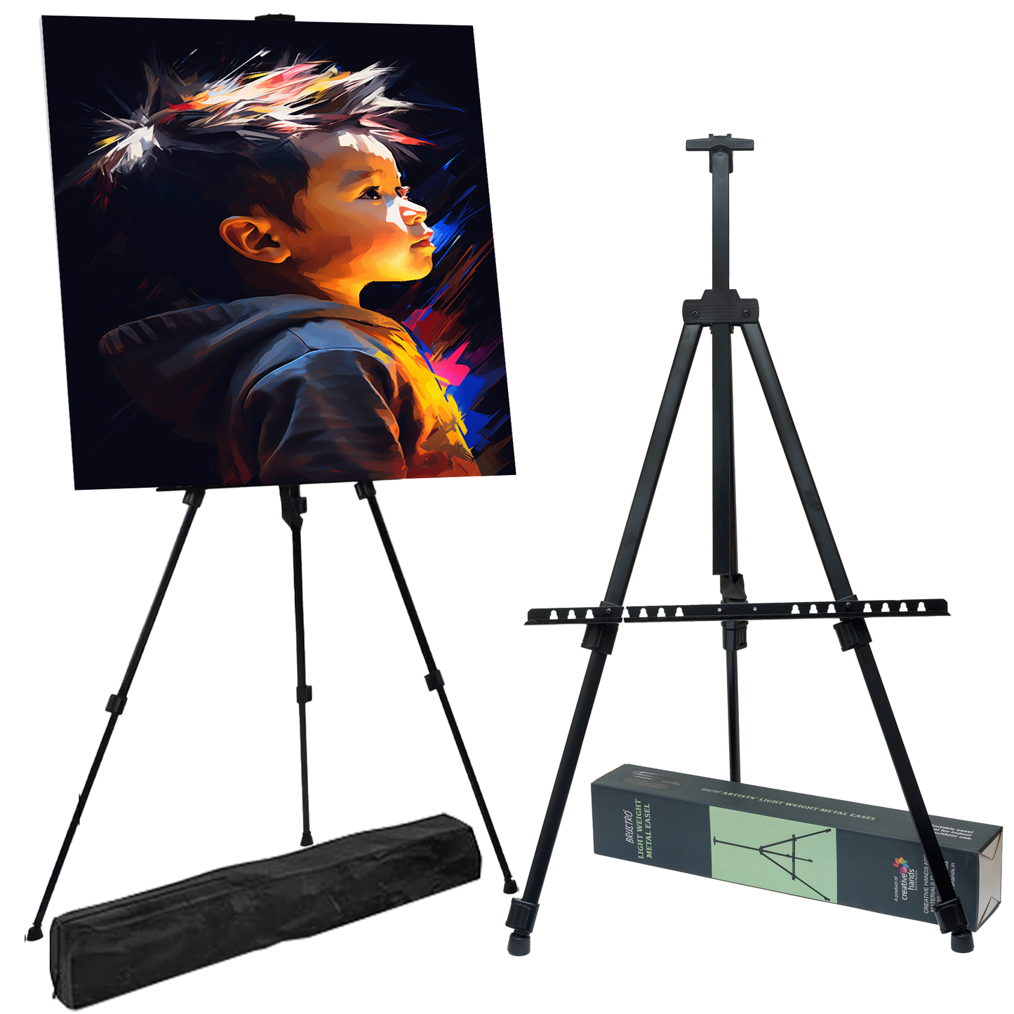 BRUSTRO Artists Lightweight Metal Easel | Holds Canvas from 6" to 32" | Portable, Multifunctional, Foldable, Ideal for Painting Display, field & tabletop with Weatherproof Carry Bag